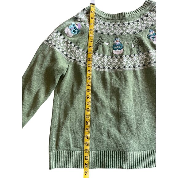 CJ Banks Women's Christmas Sweater Green Zip Front Snowmen Size 2X - Picture 8 of 14